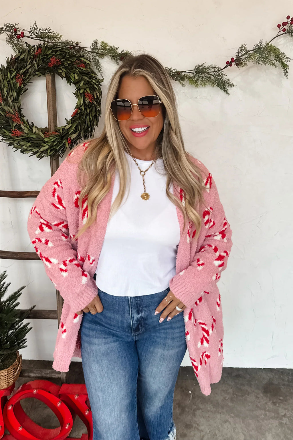 Hazel Blues® |  PREORDER: Christmas Cloud Cardigan Candy Cane