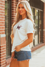 Hazel Blues® |  White Game Day Bowknot Embroidered Graphic Casual Tee