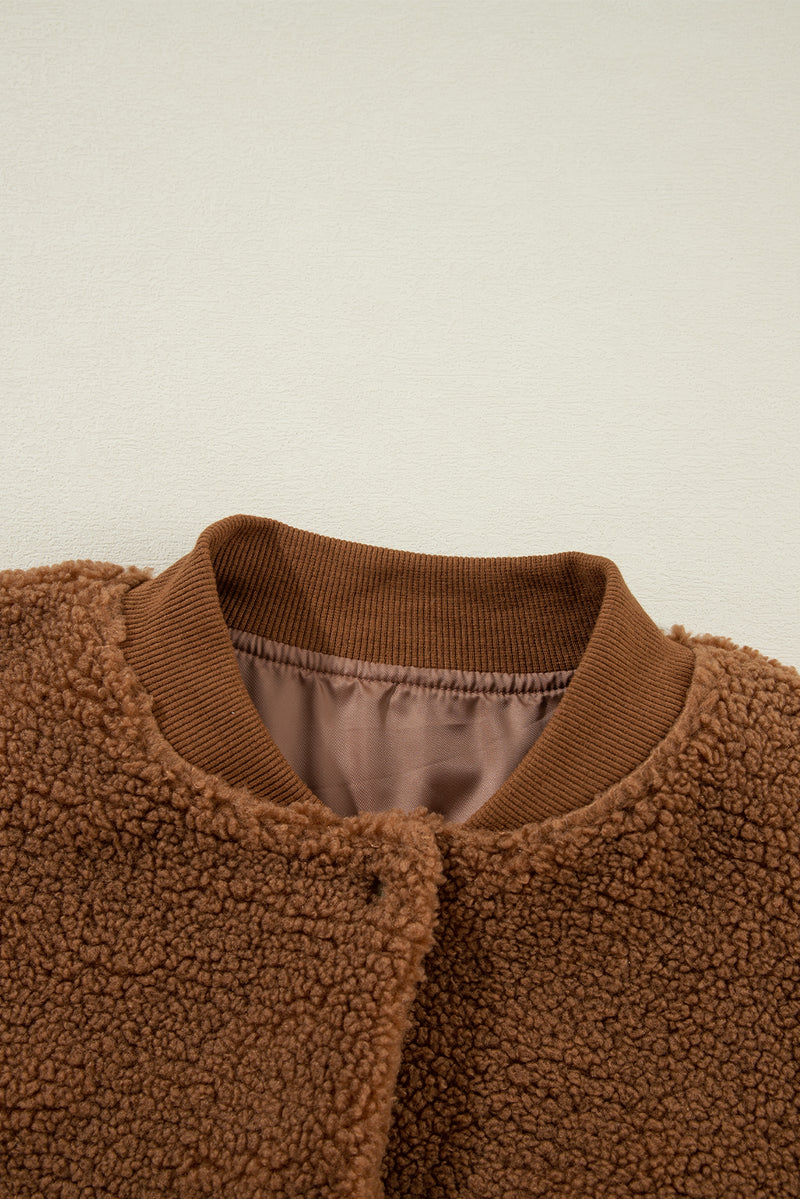 Hazel Blues® |  Baseball Collar Long Sleeve Sherpa Jacket