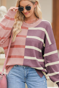 Hazel Blues® |  Contrast Striped Long Sleeve Sweatshirt