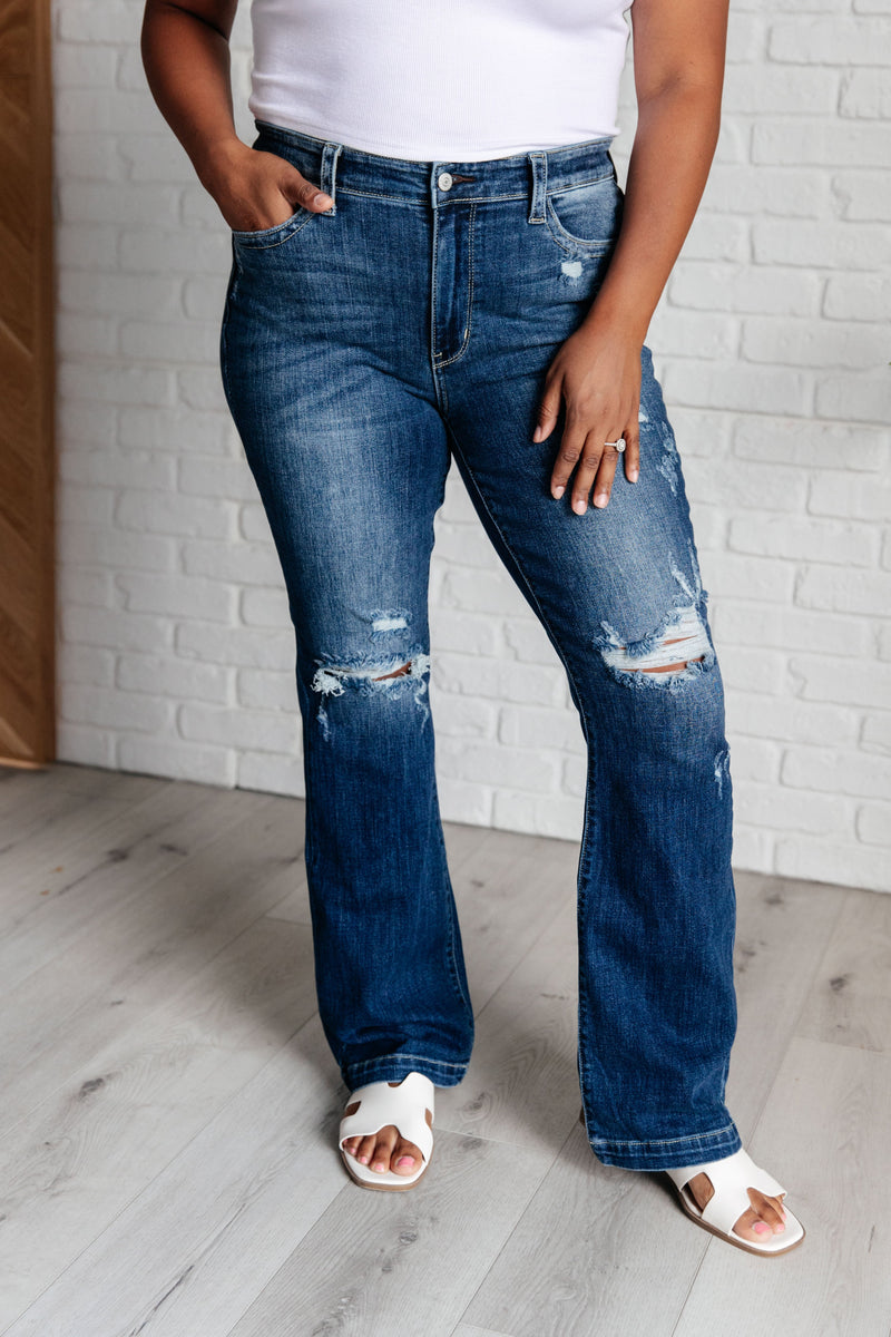 Hazel Blues® |  Mila Mid Rise Distressed Bootcut Jeans