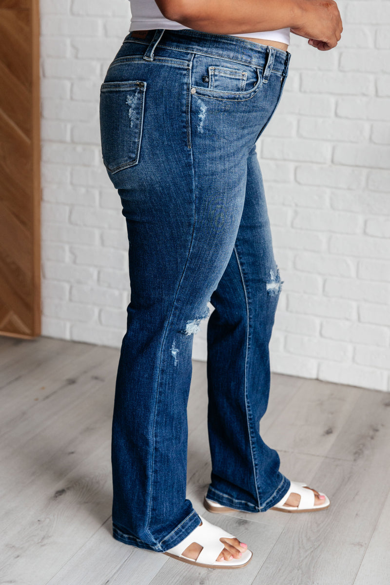 Hazel Blues® |  Mila Mid Rise Distressed Bootcut Jeans