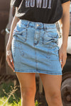 Hazel Blues® |  Dusk Blue Acid Wash Bowknot Details High Waist Denim Skirt