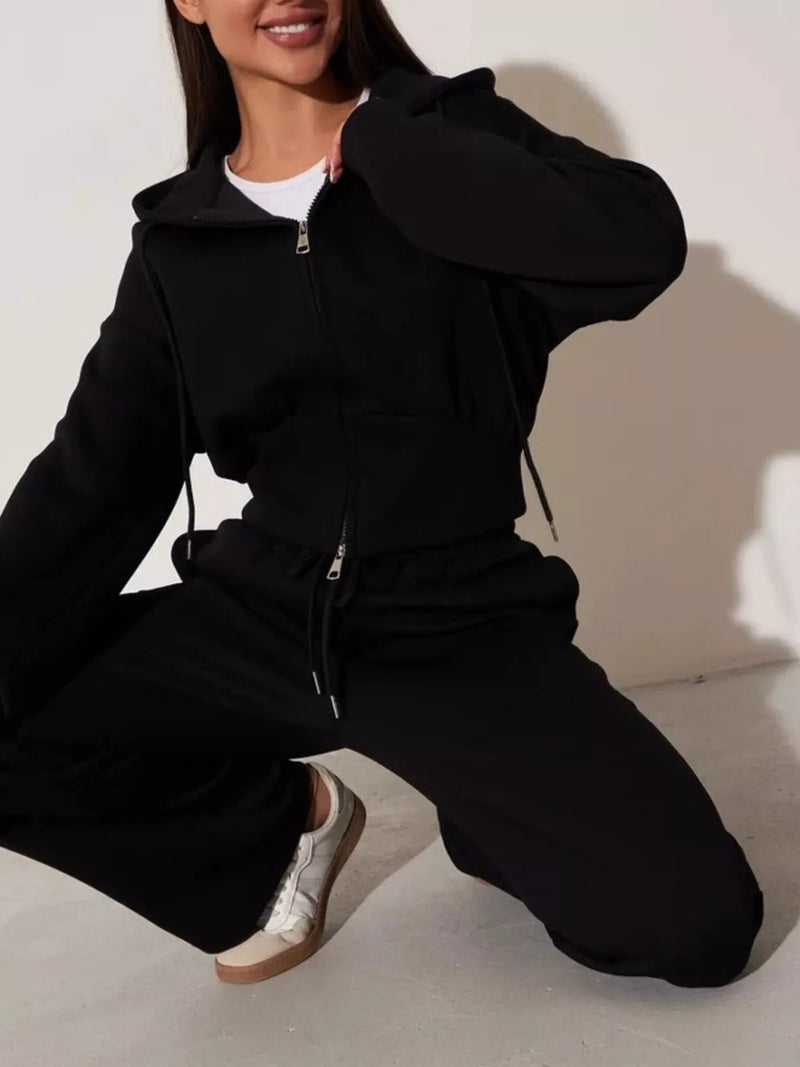 Zip-Up Hoodie and Wide-Leg Pants Set – Hazel Blues®