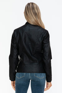 Hazel Blues® |  Snobbish Faux Leather Biker Jacket with Side Zip Pockets