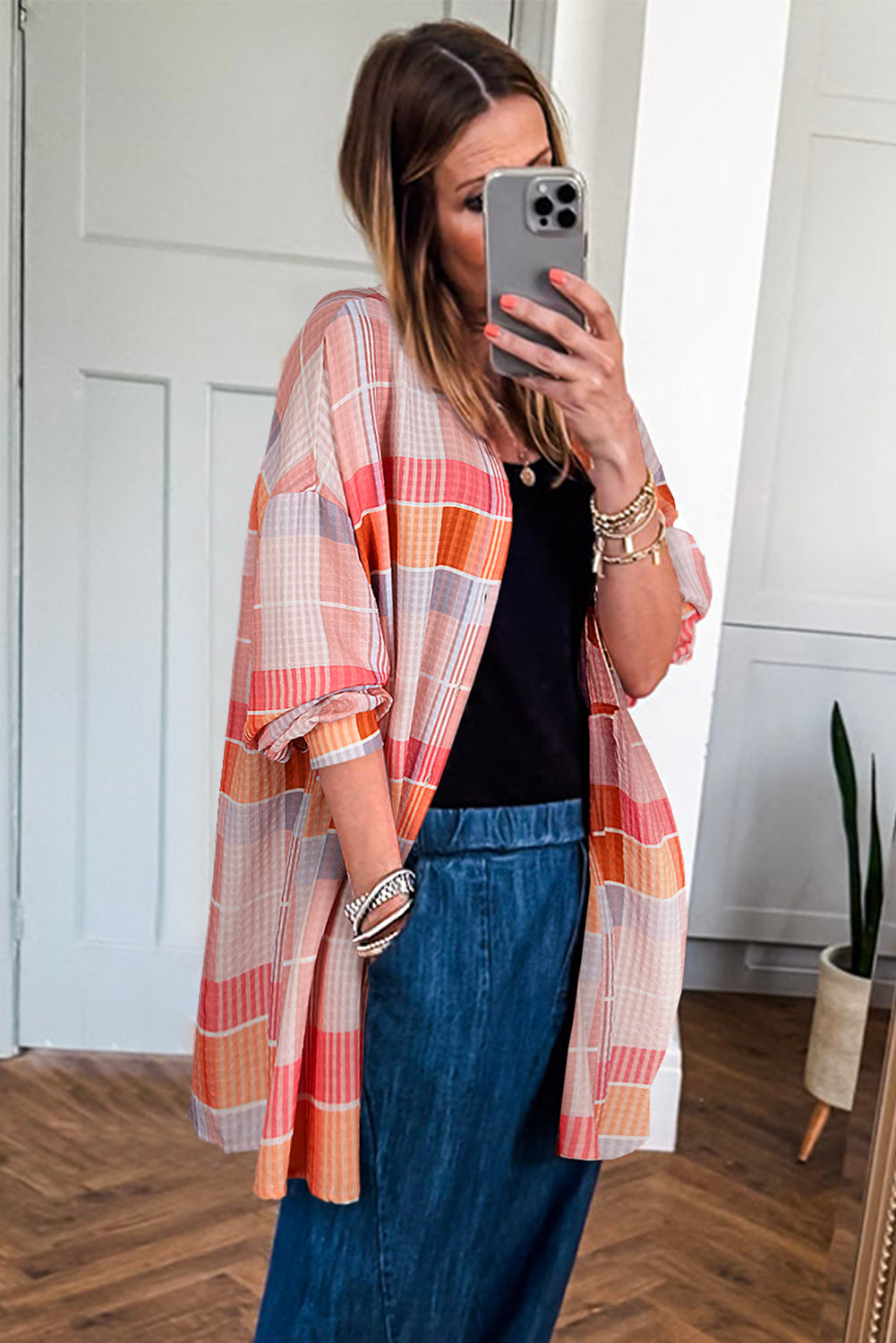 Hazel Blues® |  Pink Oversized Check Tunic Shirt