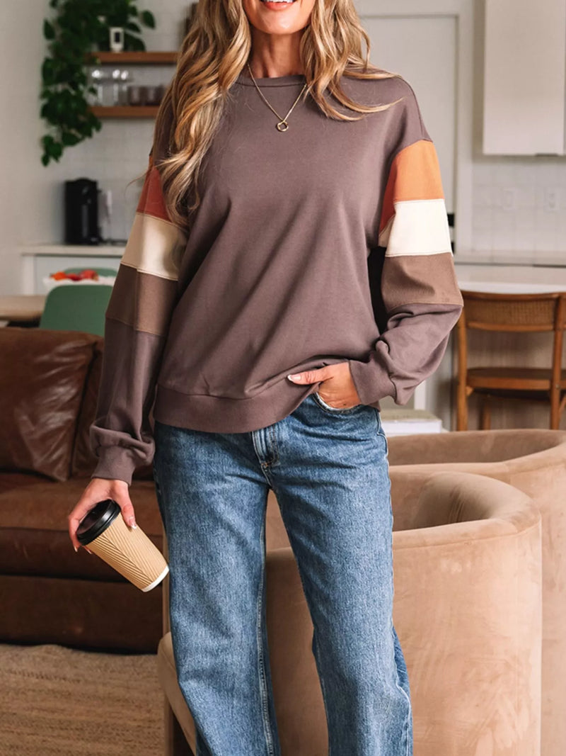 Color Block Drop Shoulder Pullover Casual Sweatshirt – Hazel Blues®