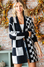 Hazel Blues® |  First Love Checkered Open Front Long Sleeve Cardigan
