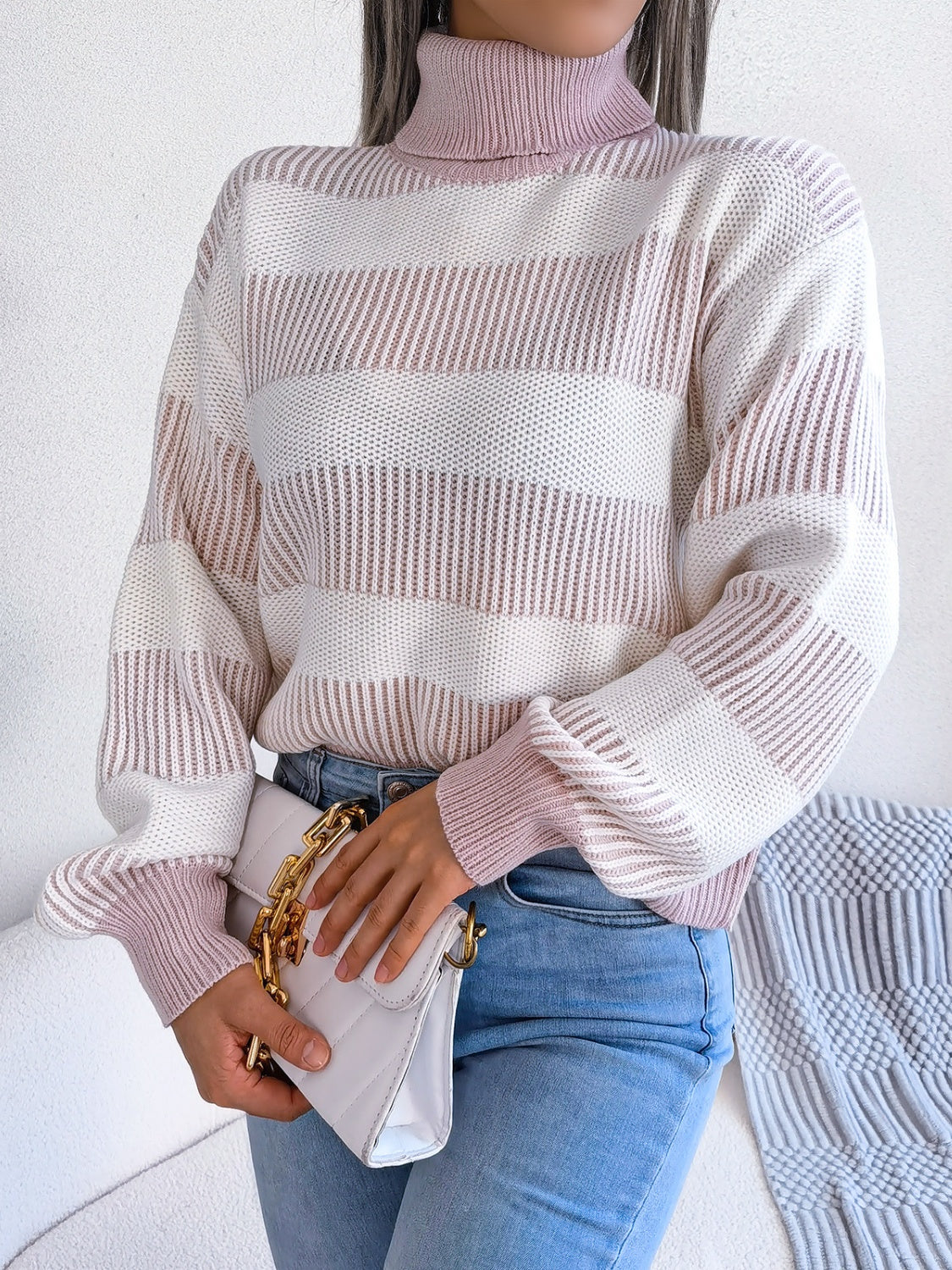 Hazel Blues® |  Striped Turtleneck Long Sleeve Sweater