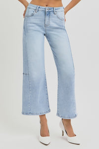 Hazel Blues® |  RISEN High Rise Seamed Detail Wide Leg Crop Jeans