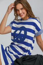 Hazel Blues® |  Umgee Peace Applique Striped Short Sleeve Mini Dress