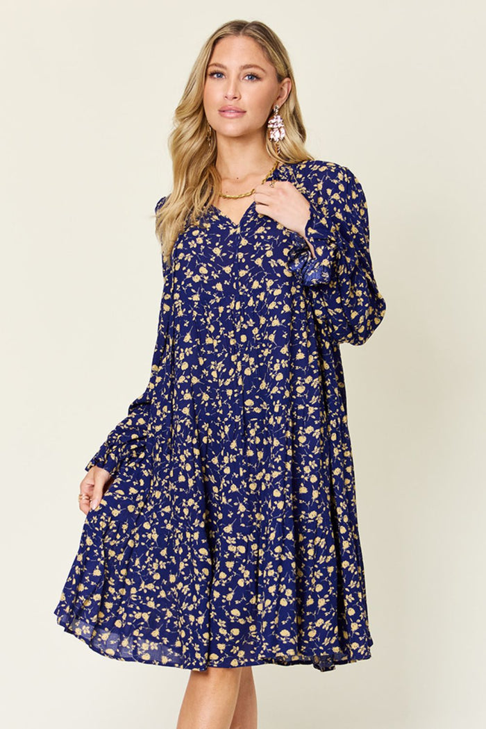 Hazel Blues® | Double Take Printed Ruffle Hem Long Sleeve Dress