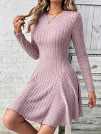 Hazel Blues® |  Ribbed Round Neck Long Sleeve Mini Dress