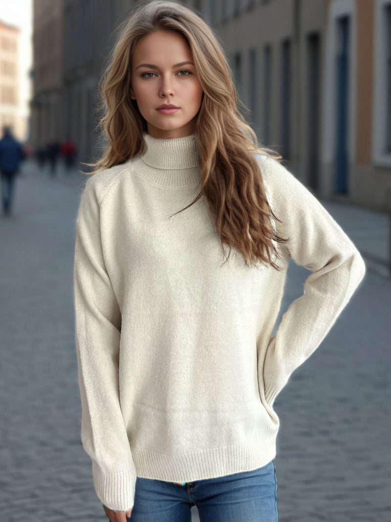 Hazel Blues® |  Solid Color Turtleneck Long Sleeve Sweater