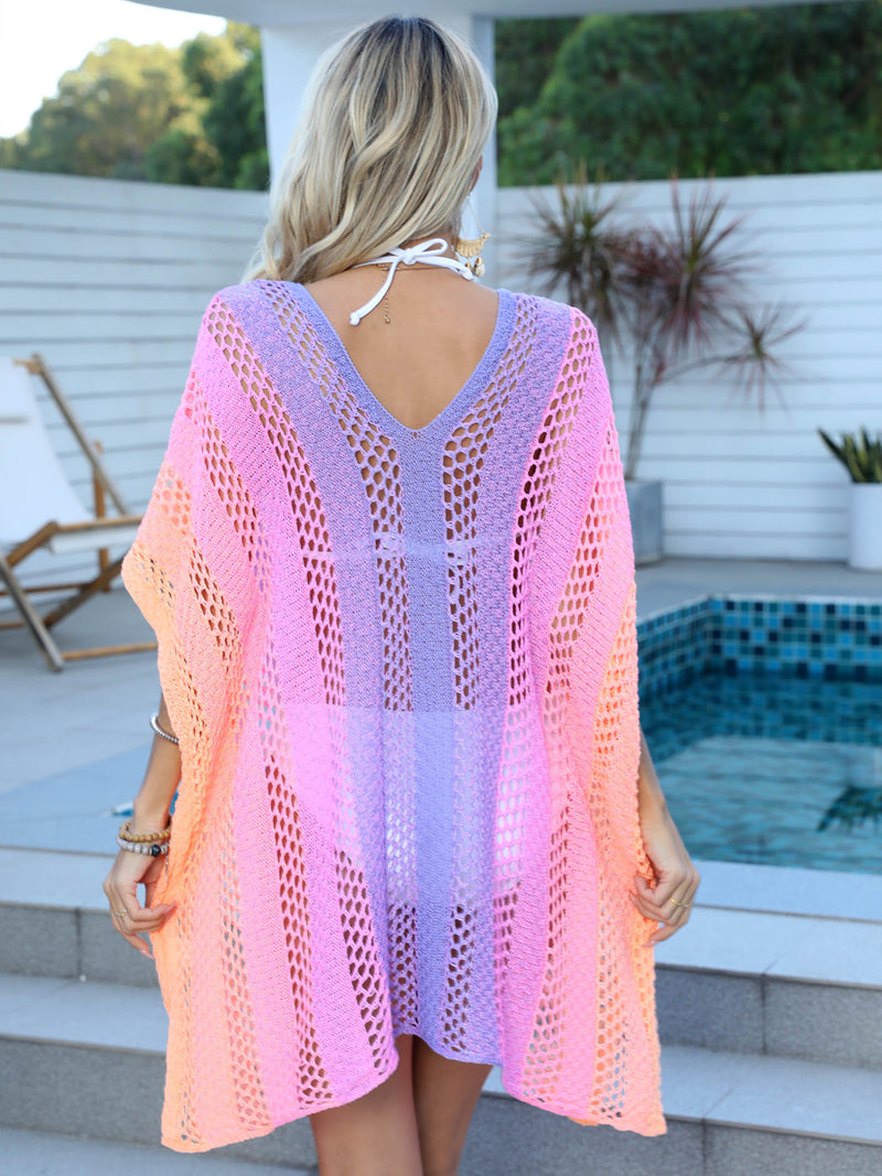 Hazel Blues® |  Openwork Contrast V-Neck Cover-Up