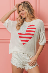 Hazel Blues® |  BiBi Striped Heart Contrast Knit Top