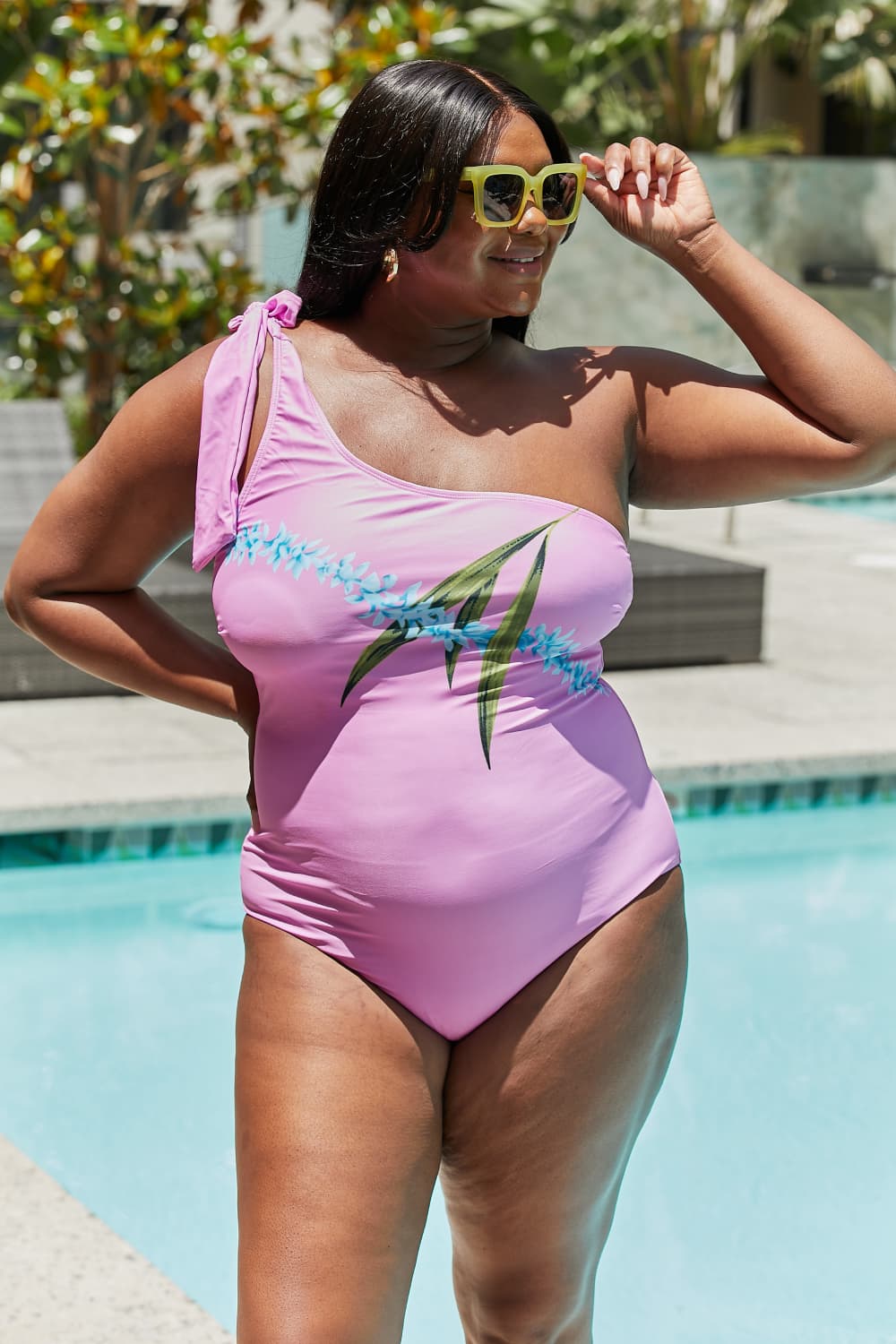 Hazel Blues® |  Marina West Swim Vacay Mode One Shoulder Swimsuit in Carnation Pink