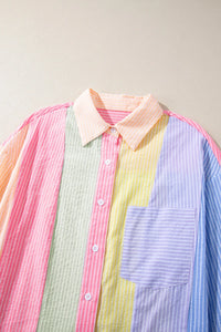 Hazel Blues® |  Striped Collared Neck Long Sleeve Shirt