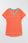 Hazel Blues® |  Color Block V-Neck Short Sleeve T-Shirt