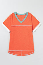Hazel Blues® |  Color Block V-Neck Short Sleeve T-Shirt