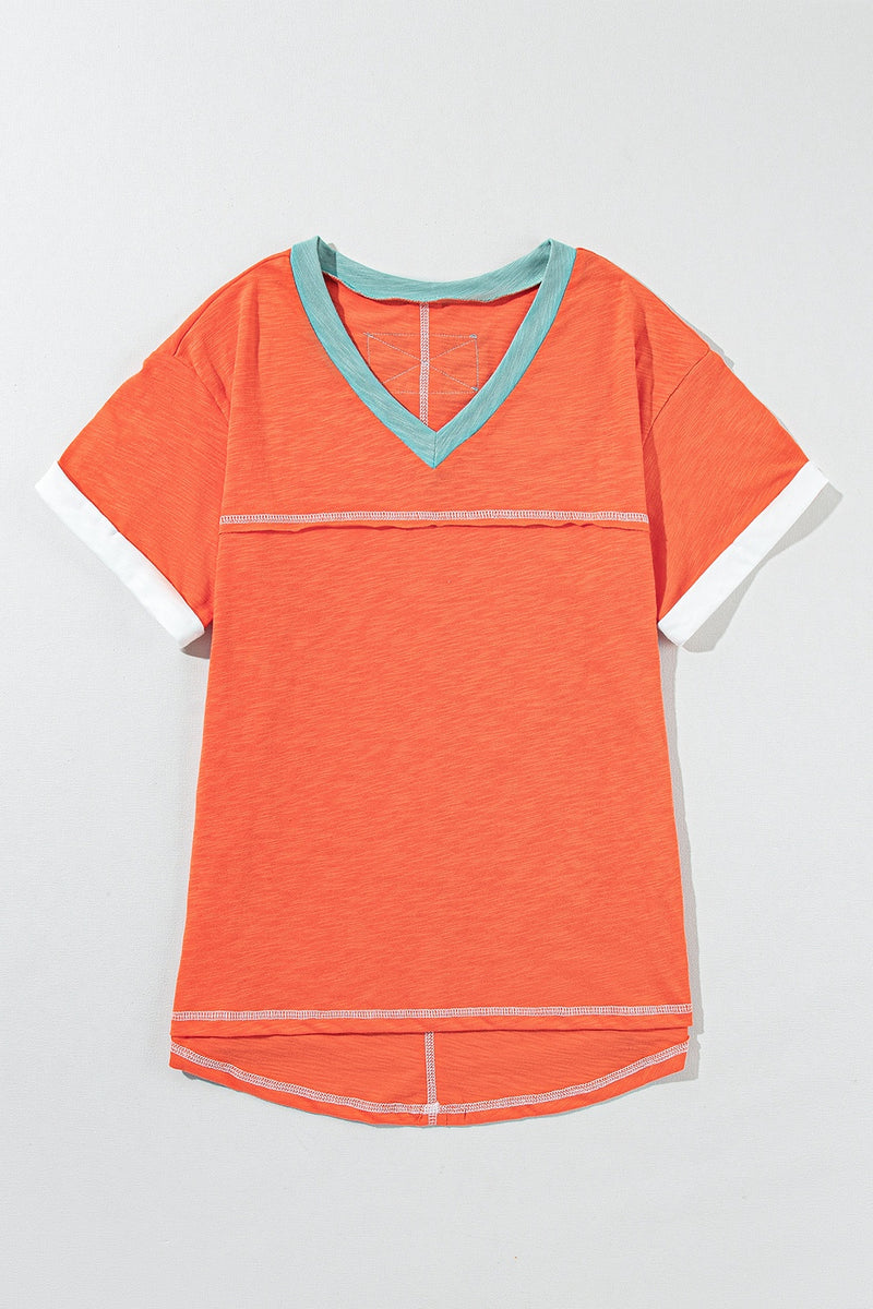 Hazel Blues® |  Color Block V-Neck Short Sleeve T-Shirt