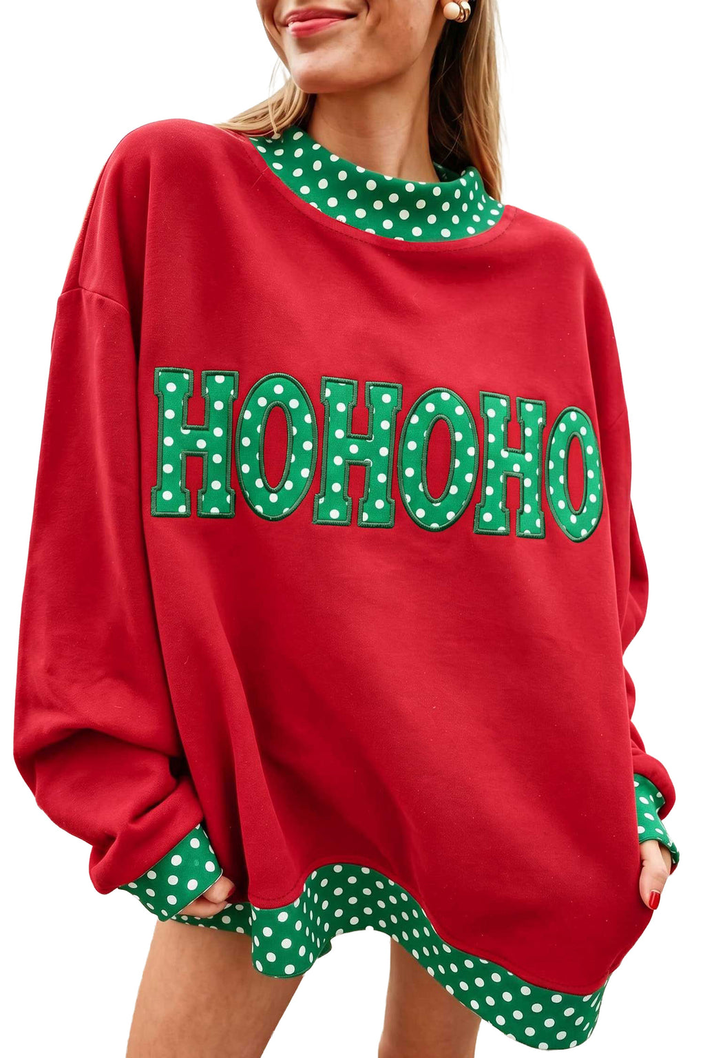 Georgia Rae Polka-Dot Mock-Neck Sweatshirt — Fiery Red