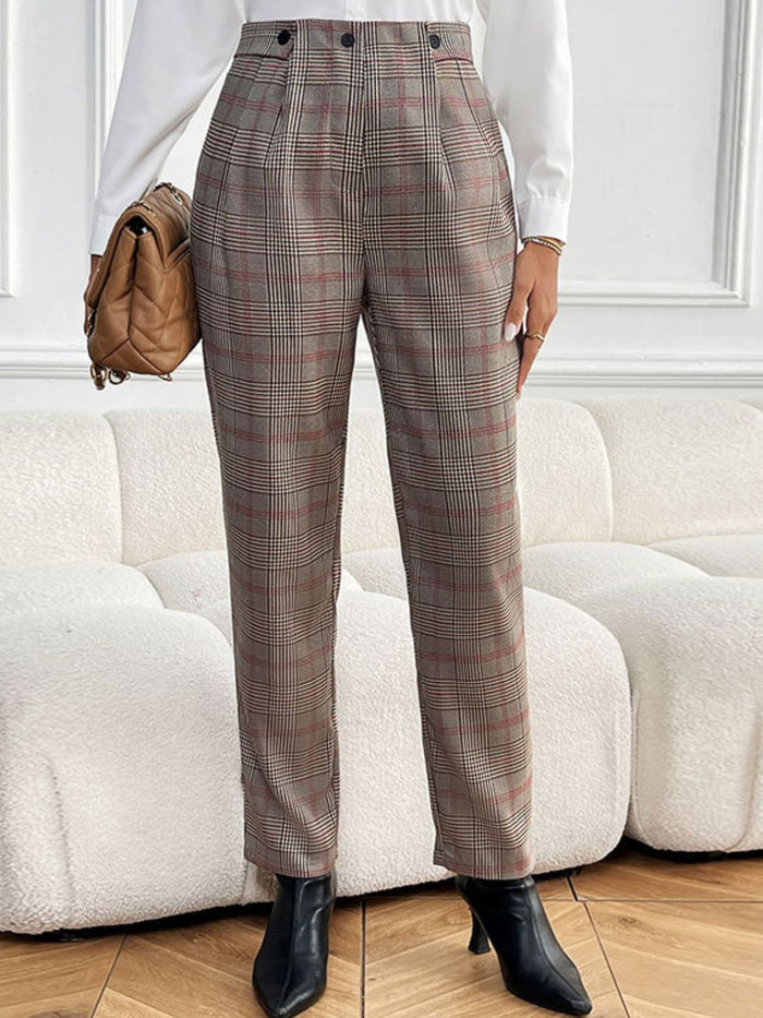 Hazel Blues® |  Perfee Plaid Straight Pants with Pockets