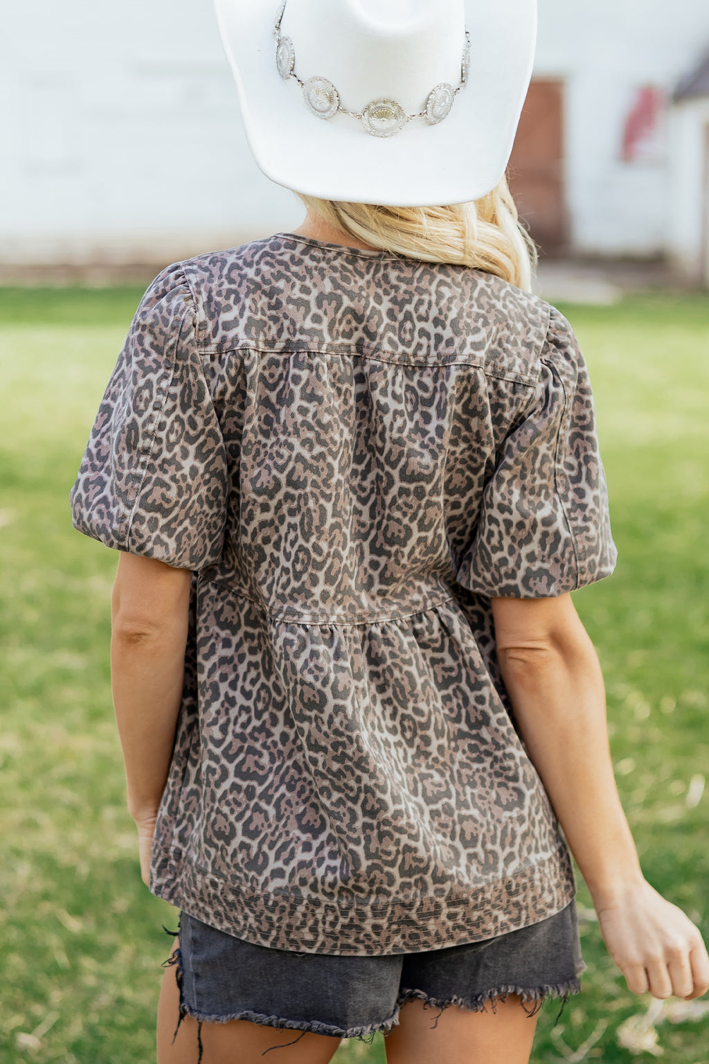 Spot On Top | Leopard Denim Top