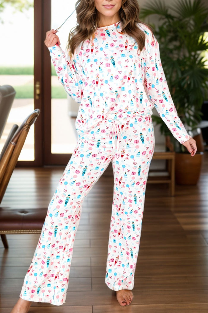 Hazel Blues® |  Printed Round Neck Long Sleeve Top and Pants Lounge Set