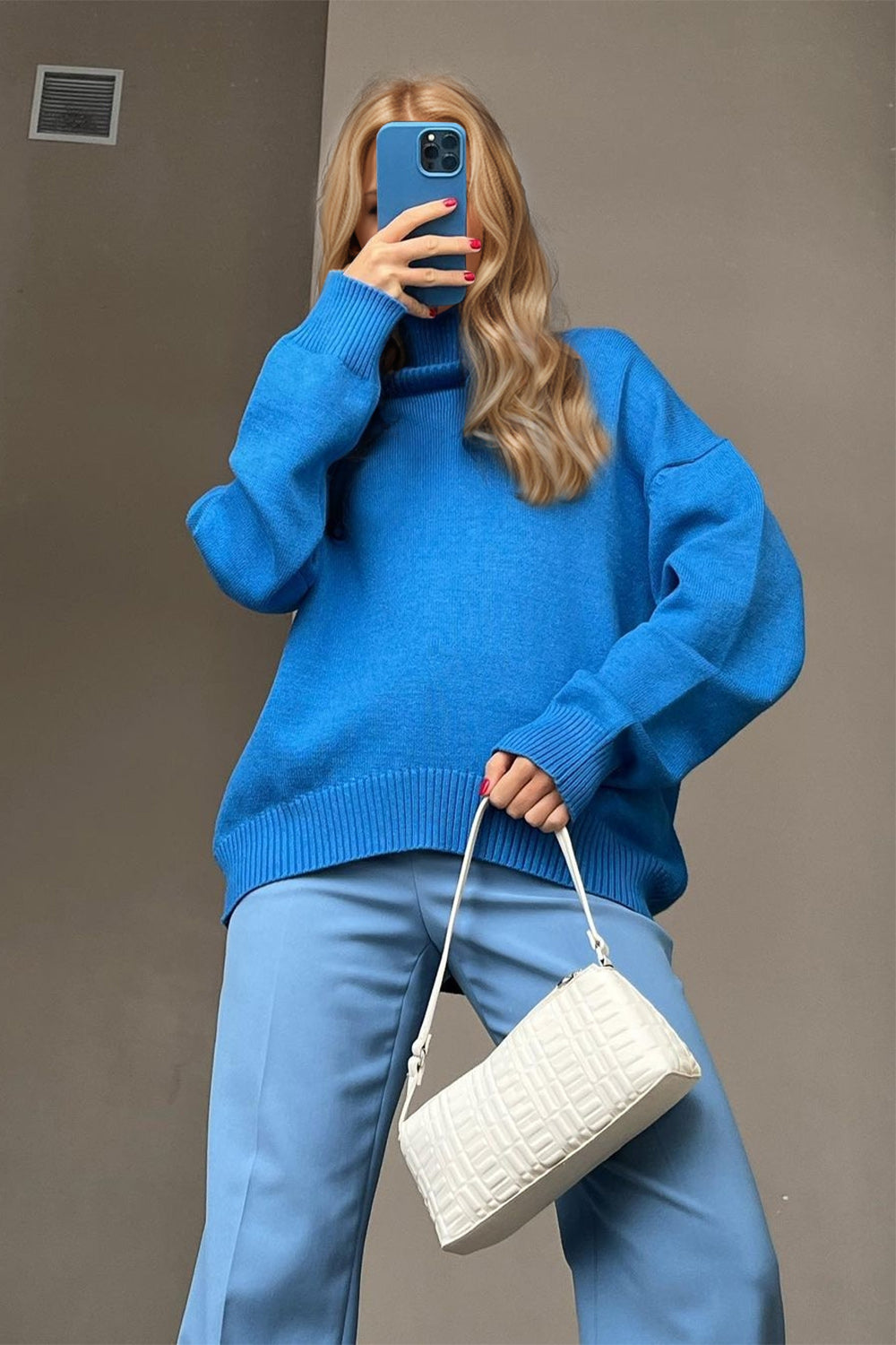 Hazel Blues® |  Basic Bae Turtleneck Dropped Shoulder Long Sleeve Sweater