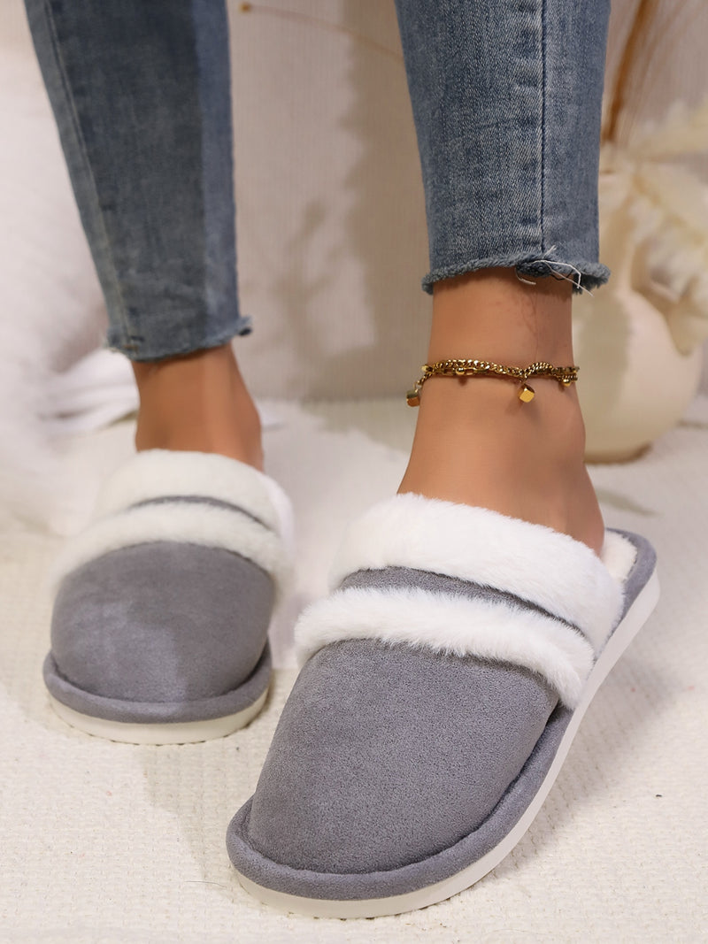 Hazel Blues® |  Contrast Faux Fur Round Toe Slippers