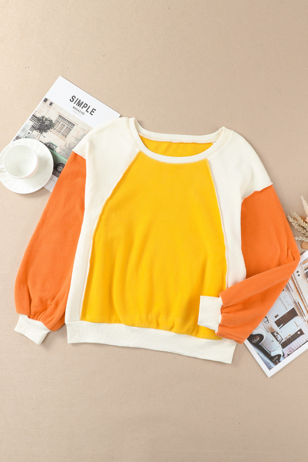 Hazel Blues® |  Color Block Round Neck Long Sleeve Sweatshirt