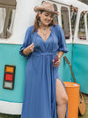 Hazel Blues® | Ruched Slit Three-Quarter Sleeve Midi Dress