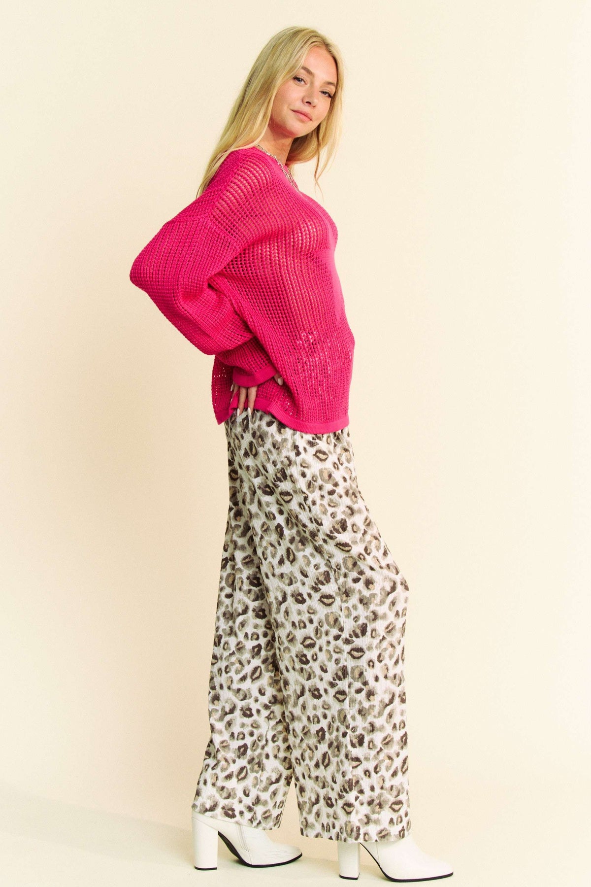 Hazel Blues® |  Davi & Dani Drawstring Leopard Wide Leg Pants