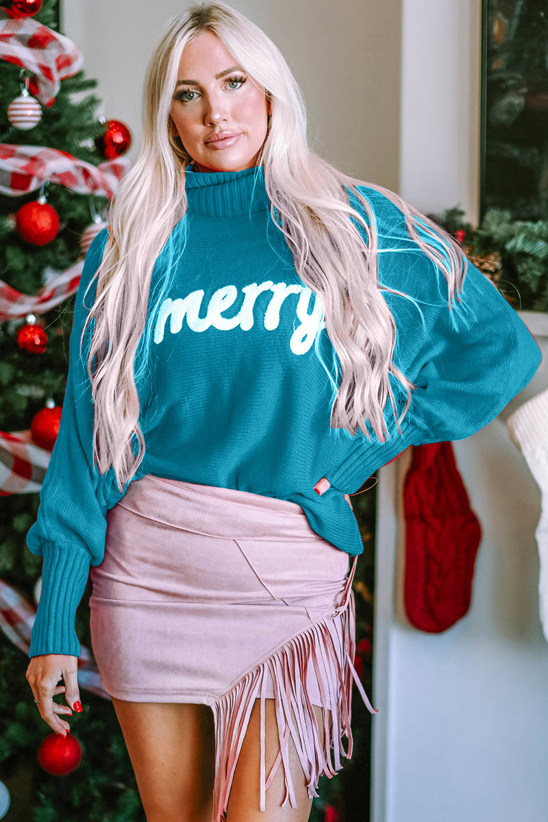 Hazel Blues® |  Double Take Merry Christmas Turtleneck Long Sleeve Sweater