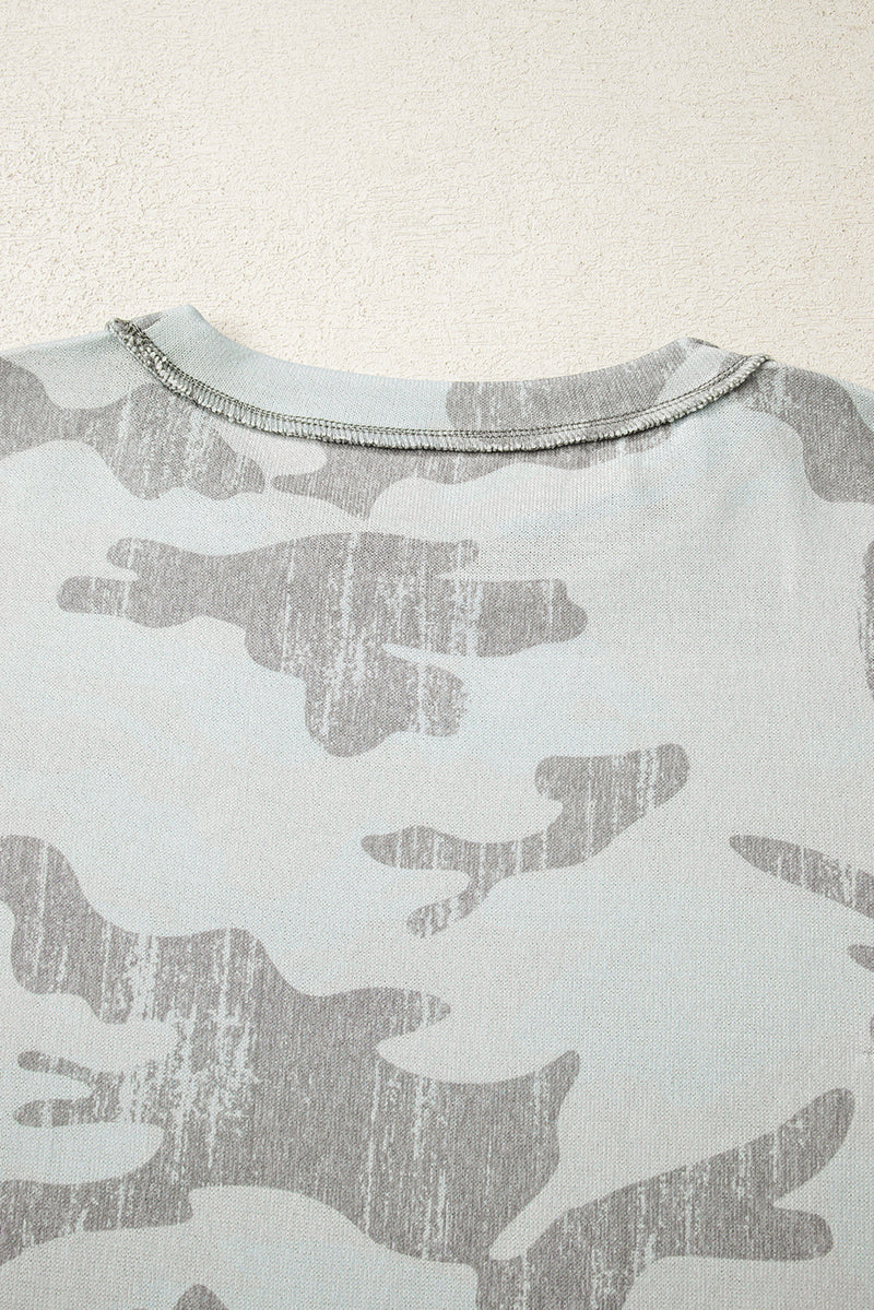Hazel Blues® |  Multicolour Retro Camouflage Print Exposed Seam Patchwork Drop Shoulder Sweatshirt