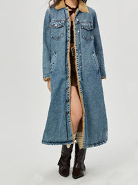 Hazel Blues® |  Pocketed Button Up Denim Jacket with Fur Lining