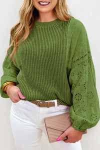 Hazel Blues® |  Eyelet Round Neck Drop Shoulder Sweater