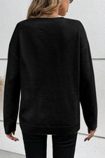Hazel Blues® |  Black Boo Knitted Pattern Ribbed Edge Drop Shoulder Sweater