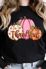 Hazel Blues® |  Black Pumpkin Thankful Drop Shoulder Thanksgiving Pullover Sweatshirt