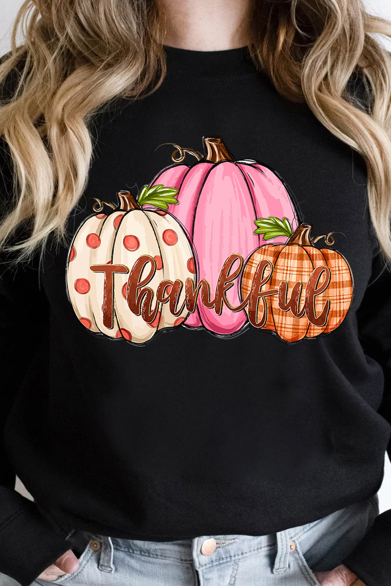 Hazel Blues® |  Black Pumpkin Thankful Drop Shoulder Thanksgiving Pullover Sweatshirt