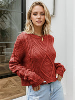 Hazel Blues® |  Cable-Knit Round Neck Dropped Shoulder Sweater