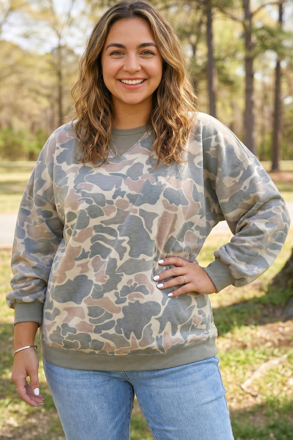 Isla Lane Multicolour Camouflage Print Shift Silhouette Long-Sleeve Sweatshirt