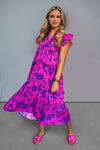 Hazel Blues® |  Oh Ruffled Printed Notched Cap Sleeve Midi Dress