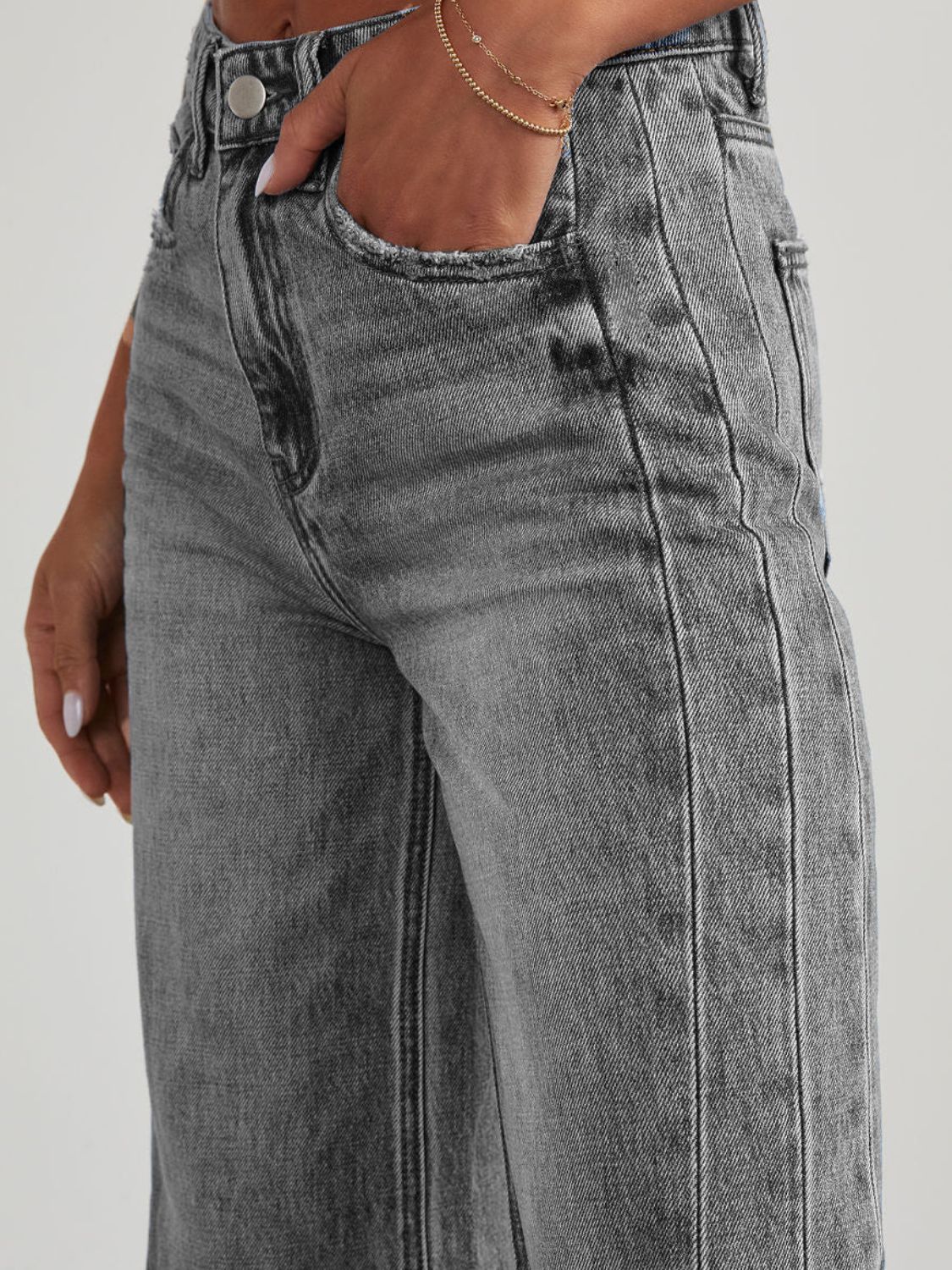 Hazel Blues® |  Raw Hem Wide Leg Jeans with Pockets