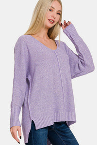 Hazel Blues® |  Zenana High-Low Center Seam V-Neck Sweater