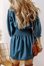 Hazel Blues® |  Smocked Half Button Three-Quarter Sleeve Mini Dress