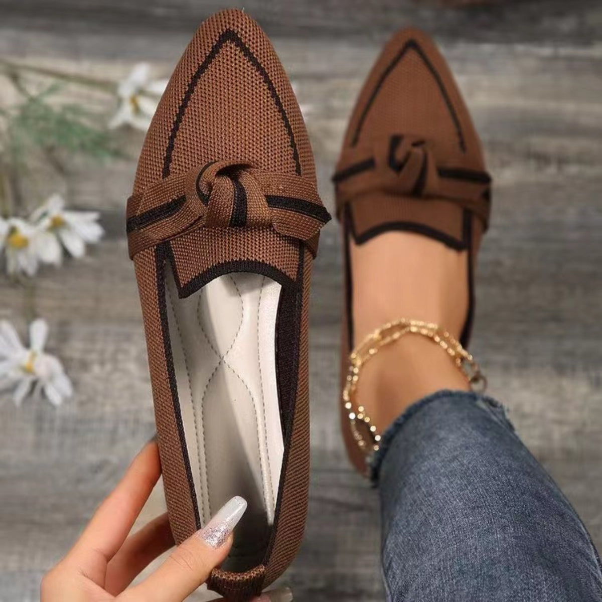 Hazel Blues® |  Bow Contrast Trim Point Toe Loafers