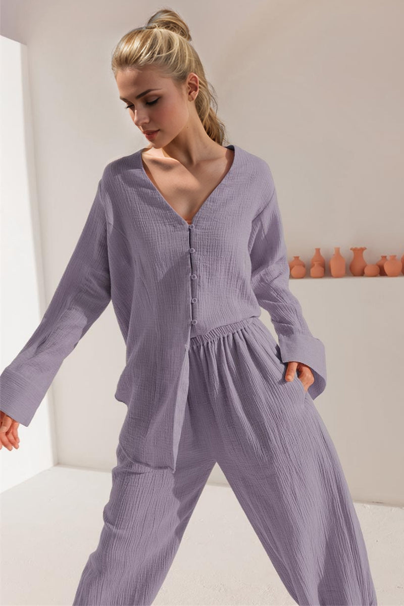 Hazel Blues® |  Basic Bae Buttery-Soft V-Neck Long Sleeve Top and Pants Set