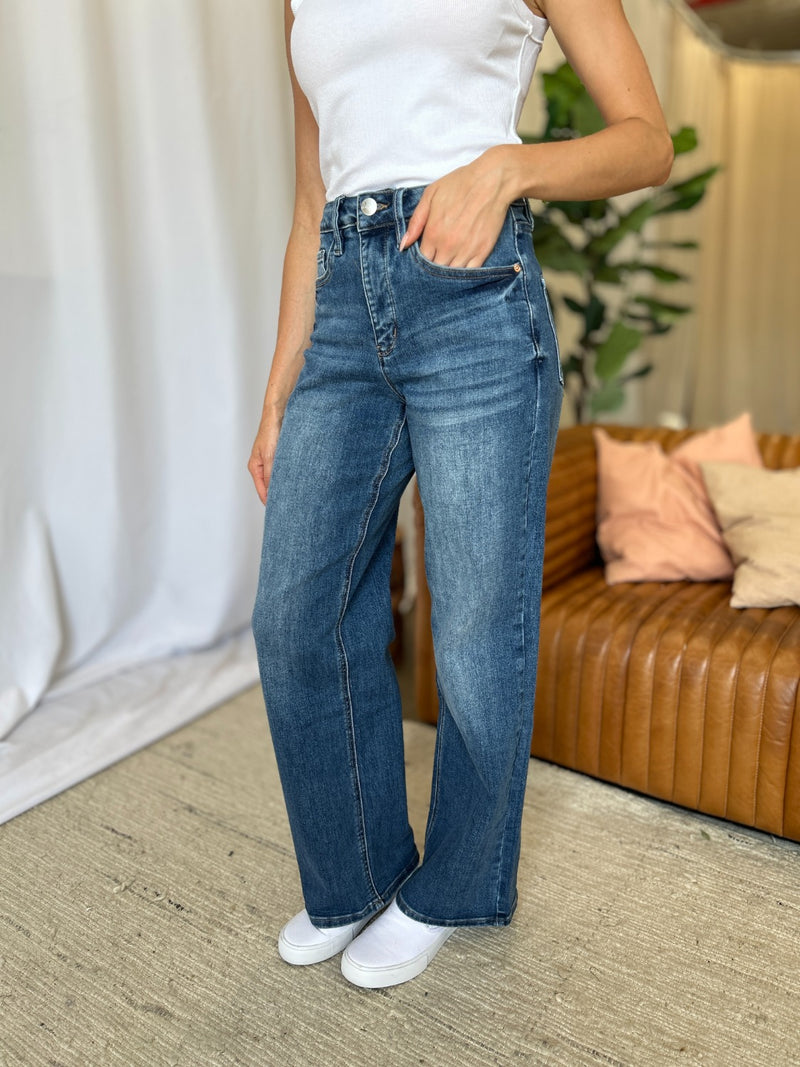 Hazel Blues® |  RFM High Rise Tummy Control Wide Leg Jeans